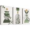 HALFLEMART Set of 3 Boho Verde Salvia Stampa su tela Con Cornice Bohemian Beige Foglie Verdi Pittura Quadri su tela Sole Luna Geometrici Quadri Moderni Camera da Letto Soggiorno Decorazioni Murale 50x70cm x3pcs