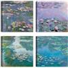 LuxHomeDecor Set di 4 quadri 30x30 cm - stampa su tela con telaio in legno stile impressionista con ninfee su stagni e riflessi d'acqua - Claude Monet