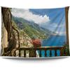 Ulticool Poster da parete con vista balcone, montagne, mare, natura, 200 x 150 cm, poster da giardino, grande arazzo da parete, accessorio decorativo per giardino e soggiorno