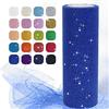Uiopa Tulle Blu Reale, 15cm x 22,8m Tulle Rotolo Glitter Tessuto Nastro Poliestere per Gonna Tutù, Decorazione per Matrimoni/Feste, Fiocco Regalo, Artigianato Fai-da-Te