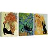 FajerminArt 3Pcs Gatto Nero e Girasoli Quadri Moderni Con Cornice, Vintage Van Gogh Papaveri Quadro Su Tela Divertente Animali Stampe Da Parete Moderno Decorazioni per Soggiorno Camera Da Letto Studio 30X40cmx3