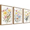 HALFLEMART 3Pcs Stampa su Tela Con Cornice Bouquet di Fiori Colorati Pittura Quadri su Tela Fiori di Campo Gialli Bianchi Margherite Quadri Moderni Soggiorno Camera da Letto Stampe da Parete 30x40cm x3pcs