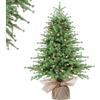 Alupssuc 3FT Albero di Natale Preilluminato, 90 Luci LED E 12 Modalità, Mini Albero di Natale Artificiale con Rami in PE Simili a Fiori Per Decorazioni Natalizie Interne Ed Esterne