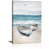 FajerminArt Blu Costiera Spiaggia Quadri Moderni Con Cornice, Sabbiosa Barca Gabbiano Stampa Su Tela Moderna Blu Bianco Oceano Stampe da Parete Quadro Decorazioni per Ufficio Soggiorno Camera da Letto 40x60cm