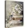 HALFLEMART Libri di Fiori Vintage Quadri Moderni Quadro Moderno Bianco Floreale Stampa su Tela Con Cornice Estetica dark Academia Pittura Quadri su tela Quadretti da Parete Soggiorno Bar Negozio 30x40cm