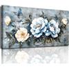 MHARTK66 Quadri Moderni Soggiorno Grandi, 50x100 cm Stampe da Parete Albero di Fiori Bianchi e Blu, Quadro Camera da Letto Su Tela Decorazioni Parete Bagno Ufficio Sala Da Pranzo