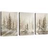 FajerminArt 3 Pcs Neutro Astratto Paesaggio Quadri Moderni Con Cornice, Nebuloso Soleggiato Pino Foresta Quadro Stampa Su Tela Beige Rustico Stile Stampe Da Parete Decor per Soggiorno Camera Da Letto 30X40cmx3