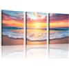 WENGTIAO 3 Pezzi Spiaggia Tramonto Quadro su Tela Incorniciato | Stampa su Tela Paesaggio Marino e Nature Costiere Quadri Moderni Soggiorno Camera da Letto Decorazioni Parete 30x40cmx3
