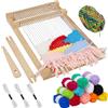 GOEDCH Set di cornici in legno, 29 x 19 cm, telaio per bambini, 12 colori, per principianti e bambini, set di telai con 12 colori di lana, filato a catena, accessori in legno, per tessitura e design