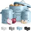 Virklyee Set 3 Contenitori Salvaspazio,Porta Patate, Aglio e Cipolla in Metallo, Frutta e Verdura in Metallo per la Cucina (Blu Chiaro)