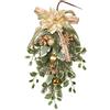 Generic Decorazioni per ghirlande Natalizie Grandi da 50 cm per Porta d'ingresso con Fiori di Natale Dorati Bacche e Fiocco Ghirlanda a Goccia Artificiale per Finestra Camino Decorazione della Parete della