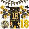 Alaoo 18 Anni Striscione di Compleanno, Unisex, Oro Nero,Verticale | 18 Anni Set di Decorazioni di Compleanno, Adatto per Decorazioni per Feste di Compleanno
