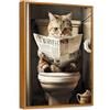 HALFLEMART Stampa su Tela Con Cornice Gatto Divertente Pittura Quadri su Tela Poster Gattino Gatto Leggere il Giornale sulla Toilette Quadri Moderni Stampe da Parete Soggiorno Corridoio Bagno WC 30x40cm