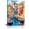 FajerminArt Colorata Città Del Sud Europa Stampe da Parete Con Cornice, La splendida Porto di Positano Italia Quadri Moderni Casa Sul Mare Barca Quadro Stampe Su Tela Decor per Soggiorno Camera Da Letto 30X40cm