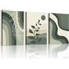 WENGTIAO 3 Pezzi Boho Astratta Geometrica Quadro su Tela Incorniciato | Stampa su Tela Botanico Minimalista Verde Scuro Grigio, Quadri Moderni Soggiorno Camera da Letto Decorazioni Parete 40x60cmx3