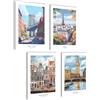 Mojoliving Set di immagini Londra Amsterdam Parigi New York Poster Inghilterra USA Estetico Retro Decorazione da parete Soggiorno Bagno Holland Francia