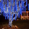 CGUOZI 50cm 8 Tubes 384 LEDS Doccia Pioggia Luci,Impermeabile Spirale Tubo Luci della Pioggia di Meteore, Waterfall Light per Natale/Esterno/Albero/Casa/Giardino/All'Aperto Decorazione Blu