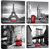 Artscope Stampe e Quadri su Tela 4 pz. Rosso e Paesaggio Urbano Immagine Fotografia Murale Tela Wall Art Bel Regalo per Home Decor Ristorante Cucina Regalo di Anniversario Compleanno 30x30CM