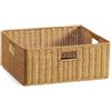 Gralara Cestino Rettangolare con Vimini con Manici Multiuso Cestino Vimini Manici Spazioso Scatola Salvaspazio per Bagno, Armadio, Scaffale, 33x23x16cm