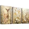 HALFLEMART Set of 3 Coniglietto Pasquale Stampa su tela Con Cornice Conigli Cervo Sika Pittura Quadri su tela Fiori Selvatici Campo Quadri Moderni Camera da Letto Soggiorno Decorazioni Murale 30x40cm x3pcs