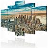 decomonkey Quadri Moderni Soggiorno New York, 5 pezzi, 200x100 cm | Tela strutturata su telaio in legno, decorazione da parete, architettura, città, ponte, cielo, tramonto, skyline, panorama