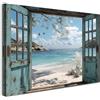 Alptiny Immagine da parete in stile vintage con cornice 30 x 40 cm - finestra aperta sulla spiaggia, immagine su tela per soggiorno, camera da letto, cucina, ufficio - set di immagini moderne con ganci