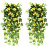 NIBESSER Fiori Finti Pendenti da Esterno Gloria Mattutina Fiori Artificiali Cadenti da Interno Pianta Finta per Decorazioni 2 Pezzi per Matrimonio Giardino Parete Balcone, Giallo