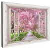 MuchoWow© Stampa di Foto su Tela Quadro Soggiorno Moderno Quadri per | 120x80 cm - Salotto Decorazioni Camera Giapponese - Sakura - Fiore - Albero - Rami fioriti - Vista dalla finestra