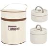 BORDSTRACT Contenitore per Pranzo Coibentato, Bento Box Termico Portatile Rotondo Multifunzione in Acciaio Inossidabile Sigillato con Borsa Termica(Beige 2 Pezzi)