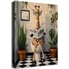 HALFLEMART Stampa su tela Con Cornice Divertente Giraffa Pittura Giraffa che Legge il Giornale sul Water Quadri su tela Animali Umorismo Quadri Moderni Bagno Vasca da Bagno WC Stampe da Parete 30x40cm