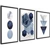 ag.art deco Set di 3 Quadri Moderni 60x80cm Senza Cornice Legno MDF Robusto | Blu-Argento, Decorazione da Parete, per Soggiorno e Camera da Letto, Design Moderno, Vetro Protettivo, Cornice Resistente