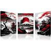 Lmovutcom Set di 3 quadri su tela senza cornice,stampe d'arte giapponese con inchiostro,immagine di pittura del Monte Fuji in rosso,nero bianco,poster di pagoda e acero rosso,decorazione asiatica per soggiorno