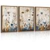 FajerminArt 3 Pcs Quadri Moderni Rustico Piante Dente di Leone Stampa Su Tela Con Cornice, Quadro Blu Marrone Fiori Botanico Pittura su tela poster da parete Decorazione Murale Soggiorno Camera da letto 30x40cmx3