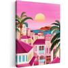 MuchoWow© Quadro Moderno Soggiorno Decorazioni Da Parete Quadri Su Tela Da | 30x40 cm - Salotto Grandi Foto Con Cornice Stampe Su Tela Camera Da Letto Città - Rosa - Palme