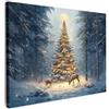 MuchoWow© Quadro Camera Da Letto Quadri Soggiorno Regali Decorazioni | 80x60 cm - Natilizie Parete Moderni Su Tela Stampe Con Cornice Quadretti Poster Casa Luce di Natale - Foresta - Cervo - Buio