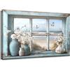 HALFLEMART Stampa su tela Con Cornice Vista dalla Finestra Spiaggia Costiera Pittura Fiore di Gelsomino in Vaso Farfalla Quadri su tela Quadri Moderni Stampe da Parete Soggiorno Camera da Letto 30x40cm