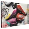MuchoWow© Quadri Con Cornice Decorazione Quadri Per Camera Da Letto | 120x80 cm - Quadretti Da Parete Moderni Quadro Moderno Soggiorno Grande Foto Su Tela Street art - Labbra - Bacio - Graffiti