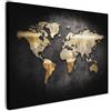 MuchoWow© Stampa Su Tela Decorazioni Pareti Canvas Grandi Dimensioni Quadri | 80x60 cm - Con Cornice Moderni Quadro Soggiorno Foto Camera Da LettoMappa del mondo - Oro - Brillantini - Nero