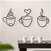 BSITSSS 3 Pezzi Decorazioni Parete Tazza da Caffè, Minimalista Decorazioni da Parete in Metallo Nero, Tazza da Caffè Quadri Scultura in Metallo per Soggiorno Camera da Letto Balcone Casa