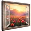 MuchoWow© Quadri Grandi Dimensioni Quadretti Da Parete Quadro Moderno | 70x50 cm - Camera Da Letto Stampa Foto Su Tela Soggiorno Cornice Decorazioni Vista - Papaveri - Rosso - Aperta - Finestra