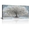 FajerminArt FjerminArt Grande Quadro Moderno Stampa su Tela Con Cornice Quadro su tela grigio argento Albero Della Vita Astratto pittura quadri moderni soggiorno camera da letto Decorazione Murale 100x50cm