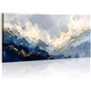 WENGTIAO Stampa su Tela Astratto Blu Navy Incorniciato Grande 120x50 cm | Quadro su Tela Pittura Minimalista Astratto Blu Bianco Oro e Grigio per Soggiorno Camera da Letto Decorazione Parete