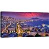 canvashop Quadri Moderni Soggiorno Golfo Di Napoli 140x70 cm Vesuvio | Tramonto Viola, Stampa Su Tela Canvas, Quadro Città Italia