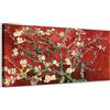 Generico Van Gogh - Ramo di mandorlo in fiore (rosso) - stampa su tela con telaio in legno - 80x40 cm