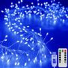 KINGCOO 3M 100LED Luci di Stringa Grappolo con Timer Telecomando,Argento Filo Fuoco d'artificio Fate Catena Luminosa USB Alimentato per Giardino Matrimoni Esterno Interno Festa Natale (Blu)
