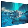 MuchoWow© Stampa su Tela Canvas Quadri per il Soggiorno Quadro Camera da | 90x60 cm - Letto Decorazioni Parete Aurora boreale - Ghiaccio - Neve - Norvegia - Blu - Montagna