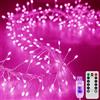 KINGCOO 6M 200LED Luci di Stringa Grappolo con Telecomando,Argento Filo Fuoco d'artificio Fate Catena Luminosa USB Alimentato per Camera Letto Interna Finestra Festa Natale Matrimonio (Rosa)