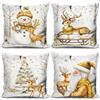 HUASHUZI Set di 4 federe per cuscini di Natale, decorazioni natalizie con pupazzo di neve e Babbo Natale, 45 x 45 cm