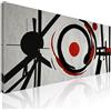 CheQuadro! Decorazione da parete, quadro astratto orizzontale moderno Equilibrio di colori e linee Rosso Nero e Grigio intelaiato pronto da appendere absh17-190x90 cm