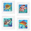 Lupia - Set 4 Quadri moderni stampa su CERAMICA cornice Shabby MODERN White FISHES Vetrate con pesci 29x29 cm
